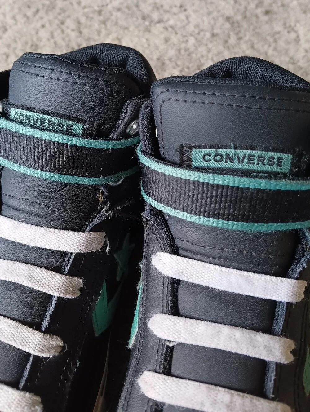 🖤 Converse Star Player Mid Leather Youth Kids Boys 3 Black Teal Sneakers Shoes